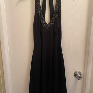 Black Halter Plunge Backless Gown for Night Out